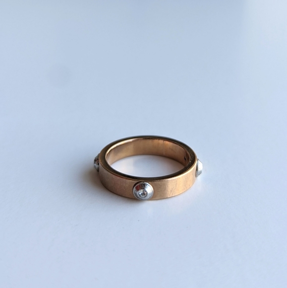 Signed Henri Bendel Stackable Rose Gold with Silver Studs, Swarovski Ring - sz 7 - Picture 4 of 9